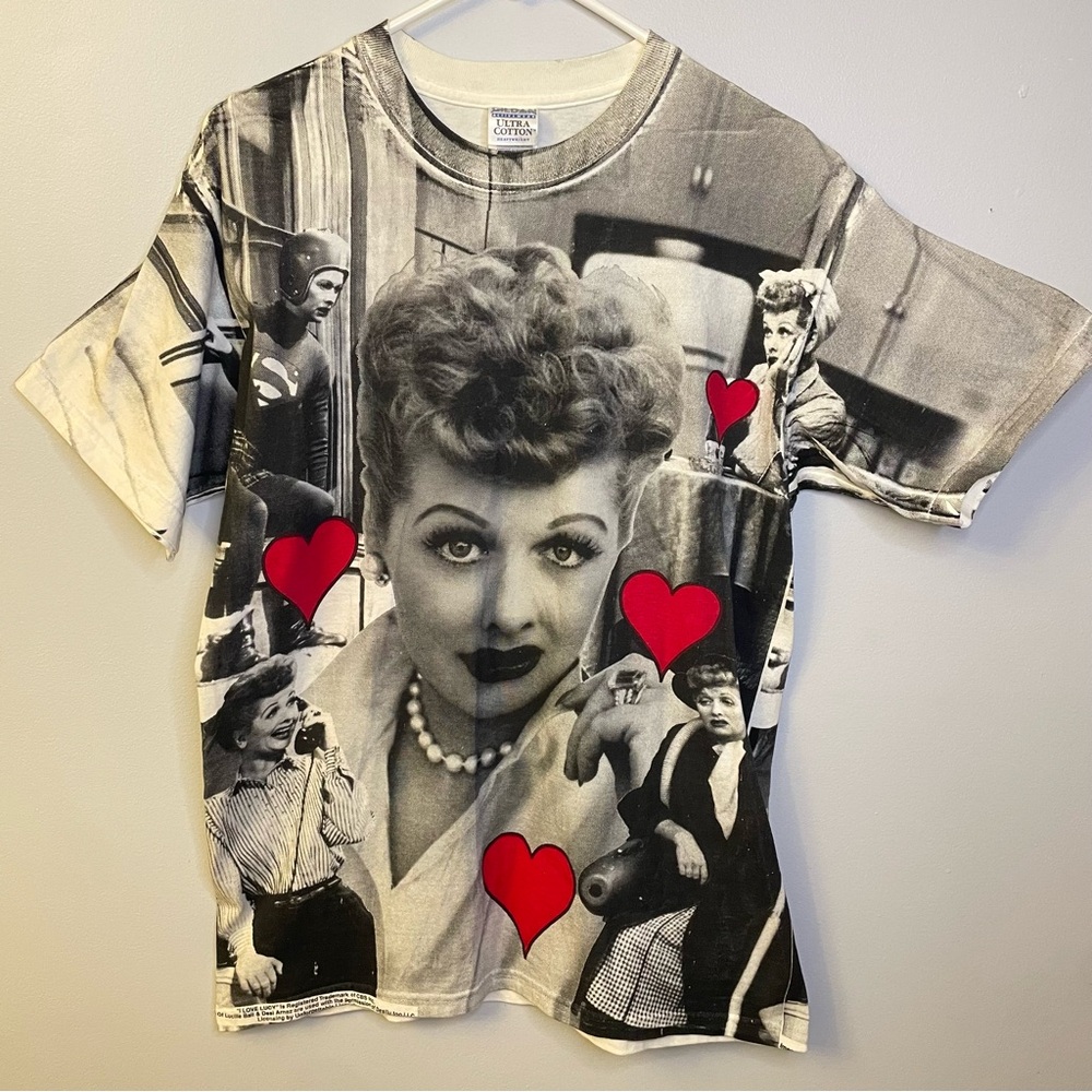 I Love Lucy All Over Print Cotton Heavyweight T-Shirt Medium Double Sided